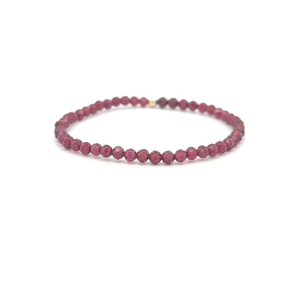 Garnet Micro Faceted Gemstone Beaded Stretch Bracelet 14K Gold Accent Bead - Picture 4 of 8